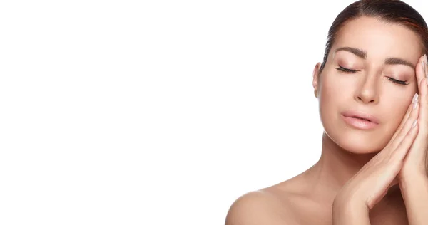 Beauty Skincare Spa Concept Bonito Rosto Mulher Jovem Natural Com — Fotografia de Stock