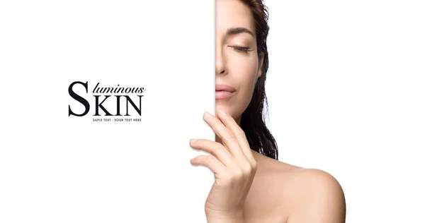 Beauty Face Woman Healthy Luminous Skin Split Panorama Banner Lateral — Foto Stock