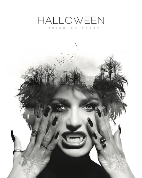 Halloween Cover Mit Einem Wunderschönen Gotischen Weiblichen Vampir Das Ihre — Stockfoto