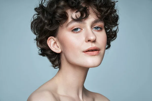Portrait Sensual Brunette Curly Hair — Stock Photo, Image