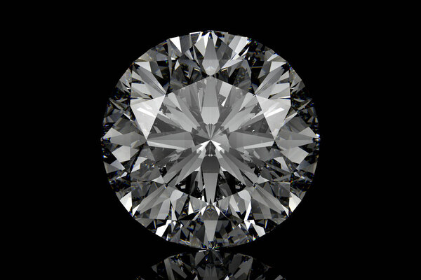 3D rendering of diamonds on a black background with reflections