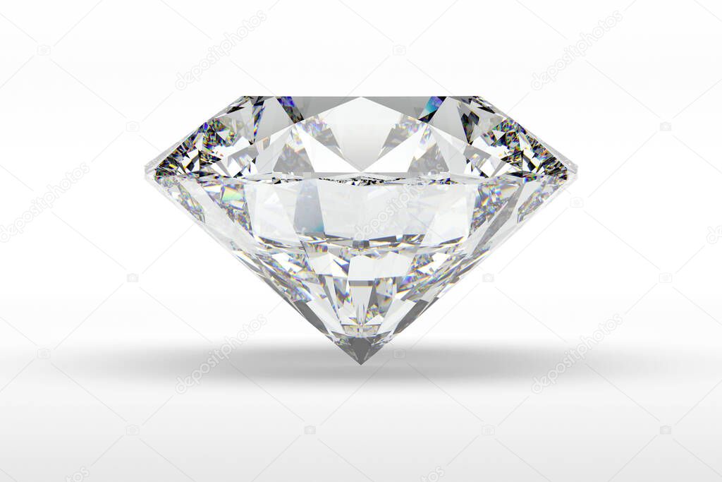 3D rendering of diamonds on a white background with shadows