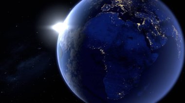 Dünya 'nın Afrika kıtasının uzaydan görülen gece görüşünün 3 boyutlu yansıması