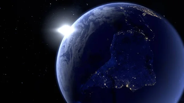 Renderowanie Widok Nocy Ameryki Południowej Ziemi Jak Widać Kosmosu — Zdjęcie stockowe