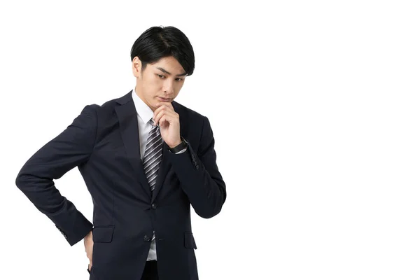 Asian Businessman Thinking His Arms Crossed — Stock Photo, Image