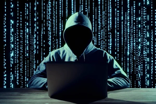 Male Hacker Writing Code Laptop — Stock Photo, Image