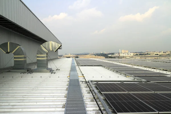 Solar Rooftop Installation Avoiding Exhaust Duct — Fotografia de Stock