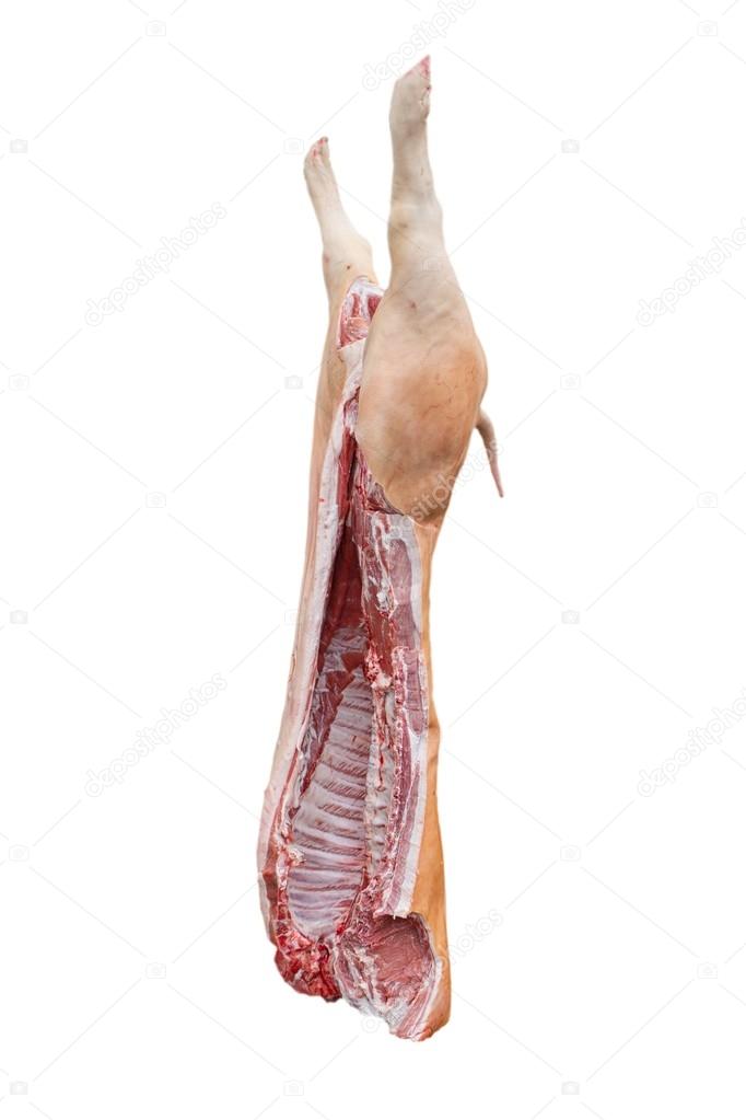 sliced fresh pork meat on a white background