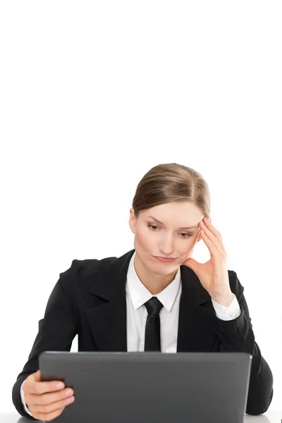 Dissatisfied angry woman with the laptop - bad results — Stock Photo, Image