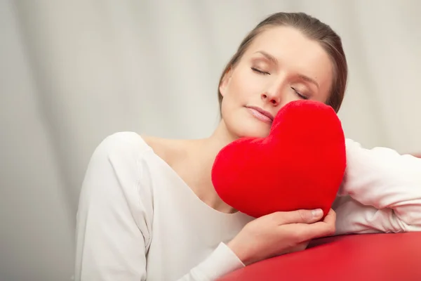 Sleeping Woman in love with heart - portrait of your girl — Stock Photo, Image