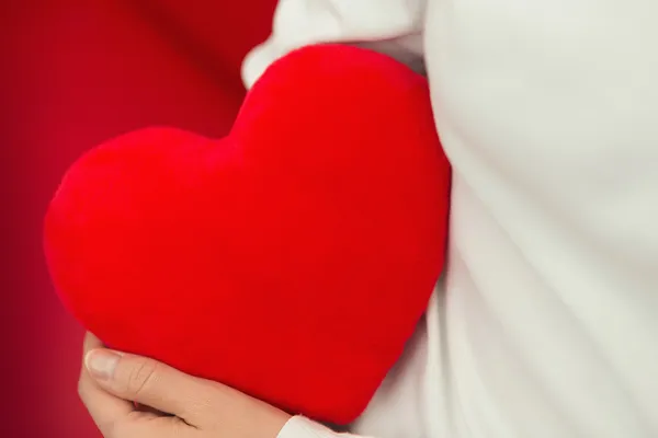 Red heart and love on hands — Stock Photo, Image