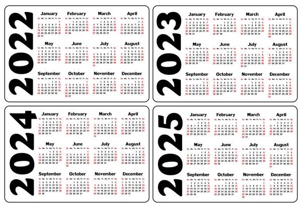 Eine Kalendervorlage Für Das Jahr 2022 2025 — Stockvektor