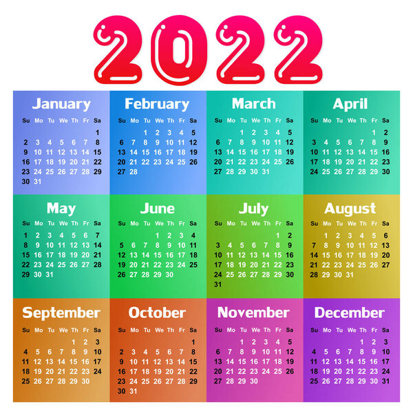 A calendar template for a year 2022.