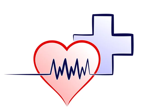 Symbole Coeur Rouge Avec Cardiogramme Croix — Image vectorielle