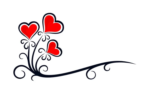 Símbolo Las Flores Estilizadas Con Corazones Rojos — Vector de stock