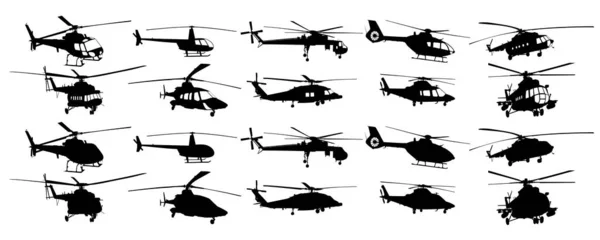 Набор Силуэтов Вертолетов — стоковый вектор