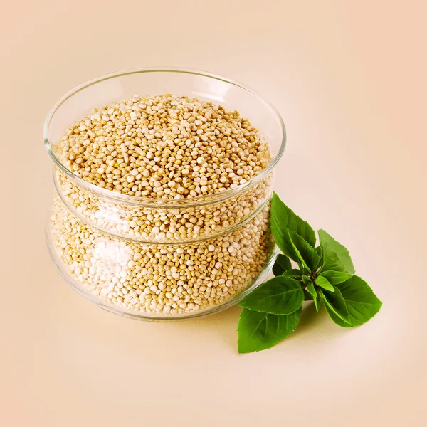 bir cam kapta beyaz quinoa