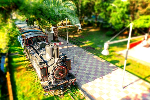 Kalamata tren park tilt-shift etkisi ile