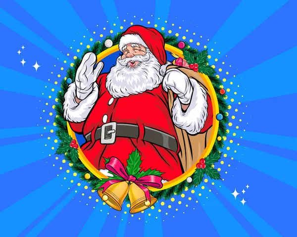 Věnec Vánoce Santa Claus Sněhulákem Elf Veselé Vánoce Pop Art — Stockový vektor