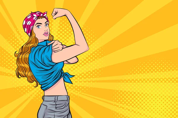 Sexy Strong Girl Can Actions Pop Art Comic Style — Stock Vector