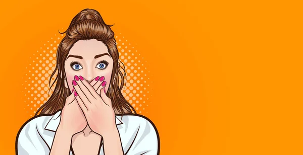 Überrascht Frau Bedeckte Ihren Mund Mit Ihren Händen Retro Stil — Stockvektor