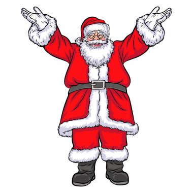 Mutlu Noeller Noel Baba, pop sanat çizgi romanları tarzında ellerini kaldırıyor..