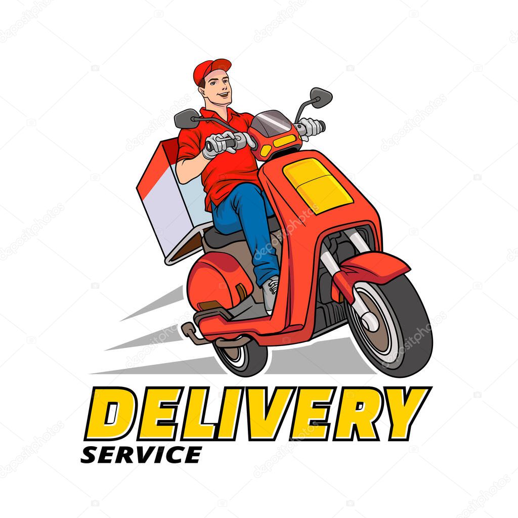 Fast delivery with motorcycle pop art comics style.