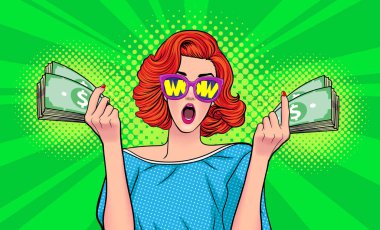 Başarılı kadın güneş gözlükleriyle WOW 'u şaşırttı ve Pop Art Comic Style' da çok para gösterdi.