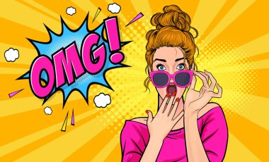 Başarılı kadın güneş gözlükleriyle WOW 'u şaşırttı ve Pop Art Comic Style' da çok para gösterdi.