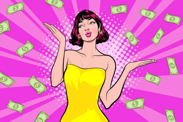 Surprise Business Woman Successful Shocking Falling Money Say Wow Omg — Stockvector