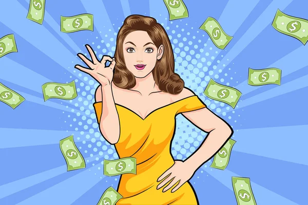 Surprise Business Woman Successful Shocking Falling Money Say Wow Omg — Stockový vektor