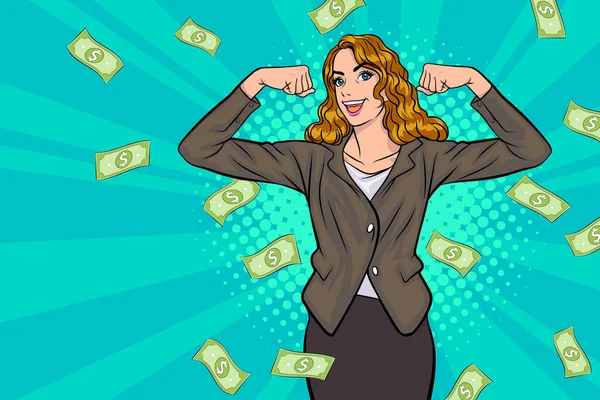Surprise Business Woman Successful Shocking Falling Money Say Wow Omg — Image vectorielle