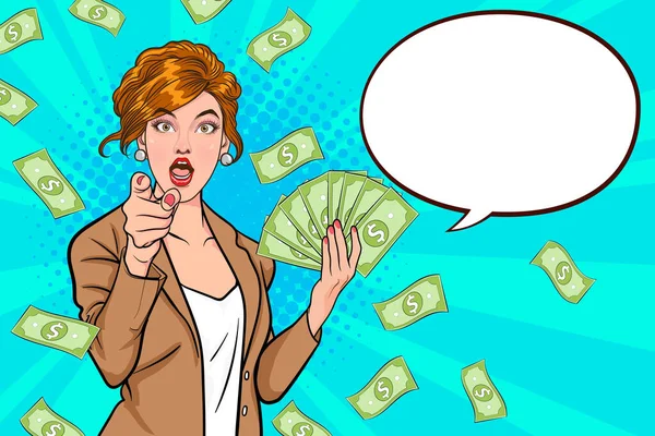 Surprise Business Woman Successful Shocking Falling Money Say Wow Omg — Stockvektor