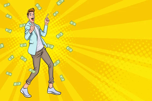 Surprise Business Man Successful Shocking Falling Money Pop Art Retro — ストックベクタ