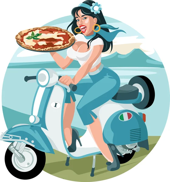 Піца дівчина — стоковий вектор