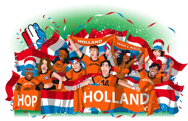 Netherlands Soccer fans cheering — Stock Vector