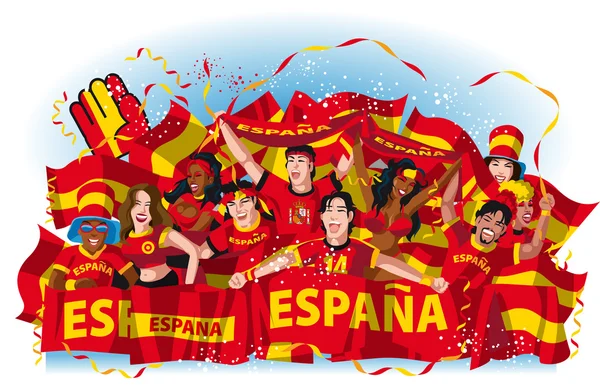 Espanha Torcedores de futebol torcendo — Vetor de Stock