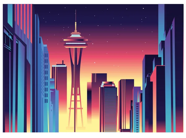 Seattle Skyline Vector Destination — Stockový vektor