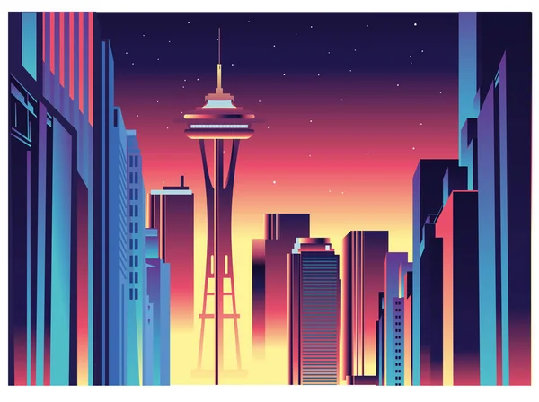 Seattle Skyline Vector Destination — Stockvektor