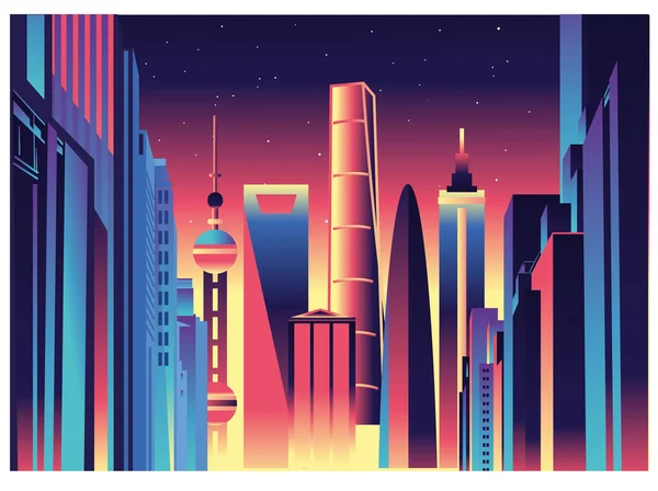 Shanghai Skyline Vector Destination — Archivo Imágenes Vectoriales