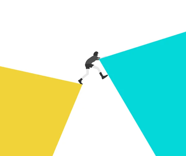 Hombre Supera Obstáculo Hombre Salta Sobre Acantilado Entre Cubos Ilustración — Vector de stock