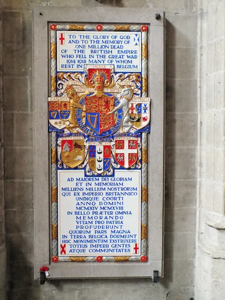 Britisches Kriegsdenkmal in der Kathedrale von Brüssel — Stockfoto