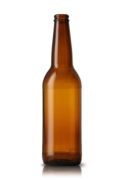 Garrafa Cerveja Marrom Vazia Fundo Branco — Fotografia de Stock