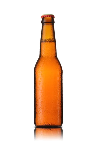 Small Brown Bottle Beer White Background — Stock Photo, Image