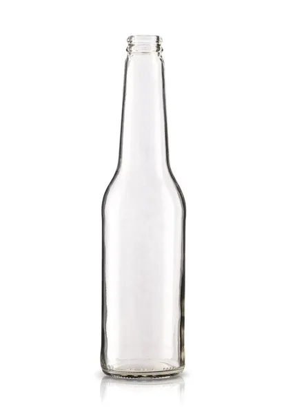 Άδειο Γυάλινο Μπουκάλι Μπύρα Λευκό Φόντο — Φωτογραφία Αρχείου