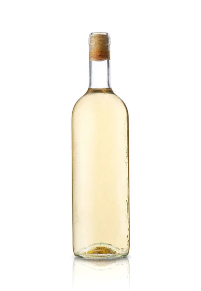 Bottiglia Piena Con Vino Fondo Bianco — Foto Stock