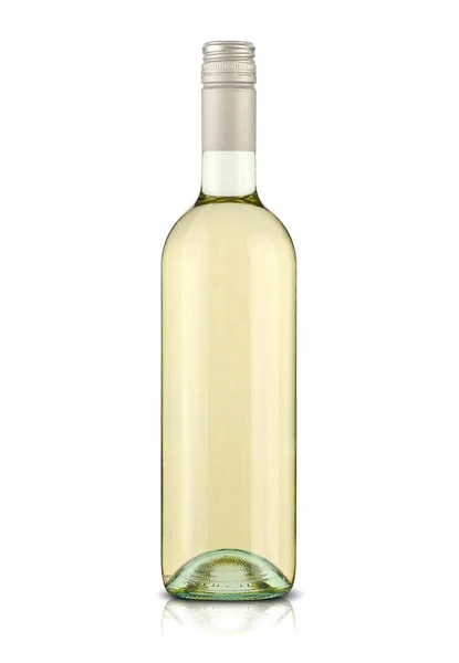 Γυάλινο Μπουκάλι Κρασί Λευκό Φόντο — Φωτογραφία Αρχείου