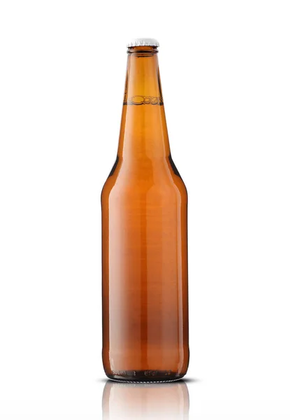 Большая Стеклянная Бутылка Пивом Белом Фоне — стоковое фото
