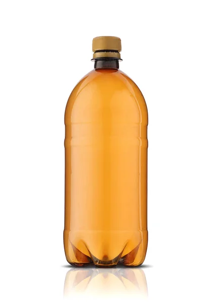 白い背景に茶色のプラスチック製のソーダボトル — ストック写真