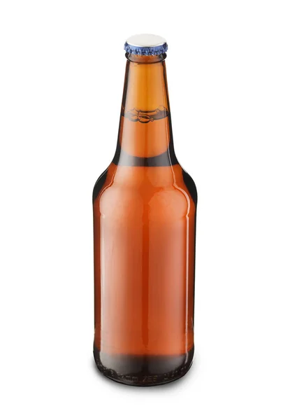 Braune Glasflasche Mit Bier Auf Weißem Hintergrund lizenzfreie Stockfotos
